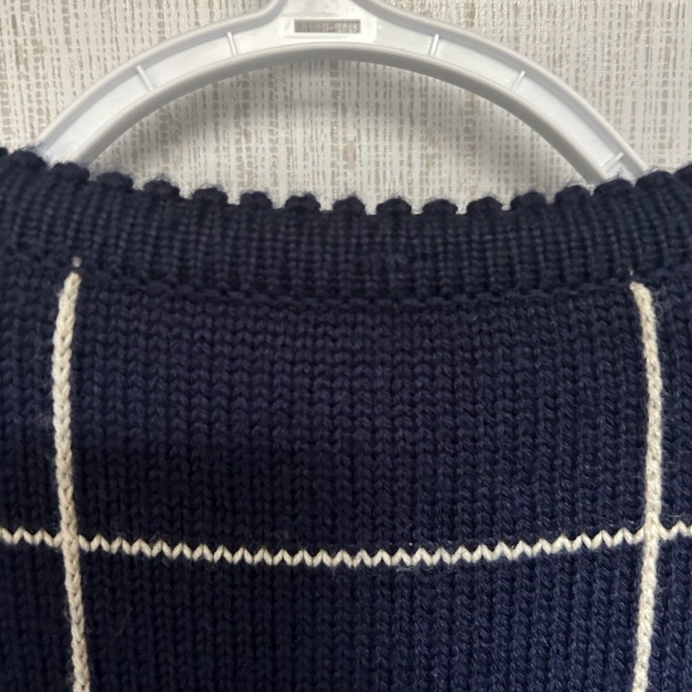 Susan Bristol Vintage Navy Striped Floral Embroidered Wool Blend Cardigan Preppy - Picture 2 of 7